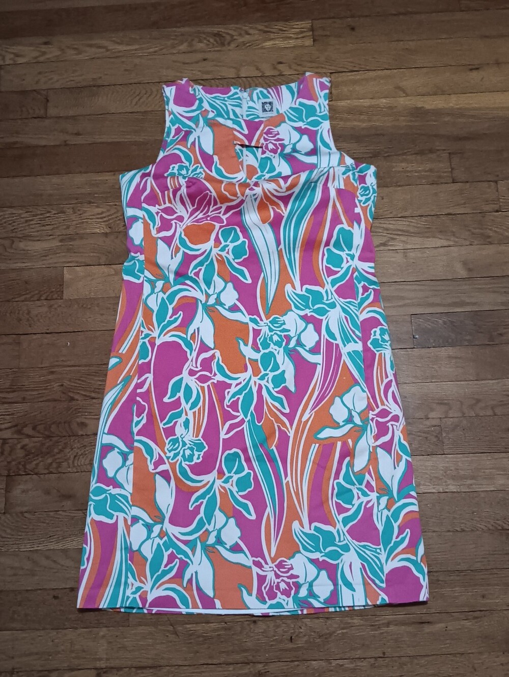 Anne Klein Sleeveless Floral Mini Dress in Pink, Orange & Teal